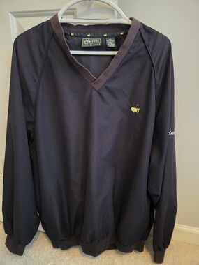 Masters Collection V‑Neck Pullover — Navy with Yellow Logo